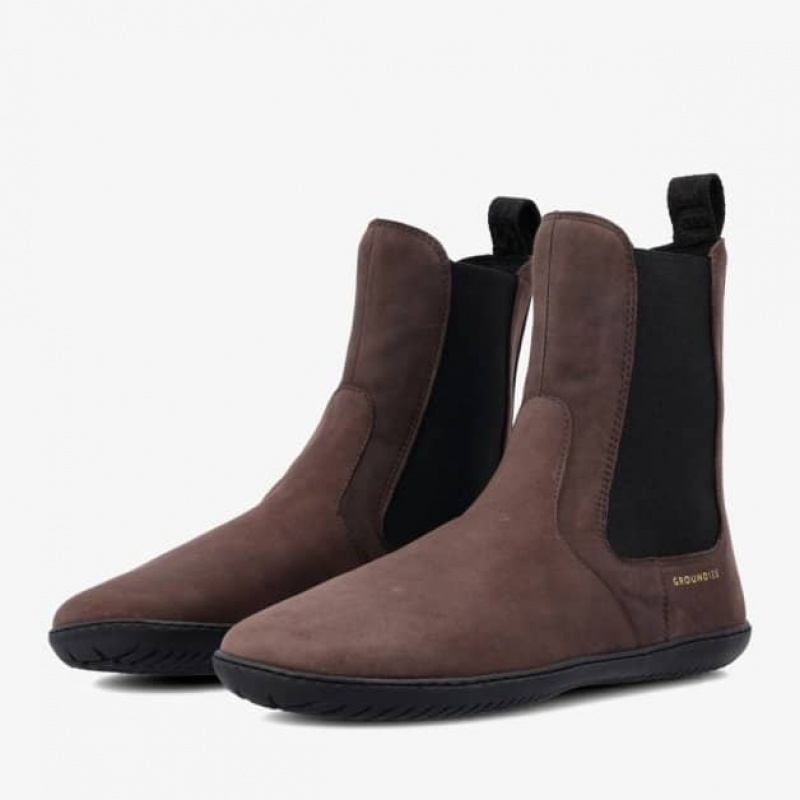 Groundies Camden Barfuß Stiefeletten Damen Dunkelbraun | JM56-792