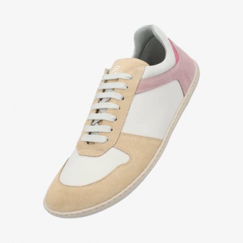 Groundies Orlando Barefoot+ Barfuß Sneaker Damen Weiß Beige Rosa | ZQ97-811